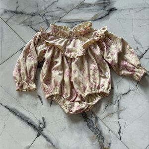 Floral Ruffle Baby Romper - Cream and Pink